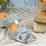 Rosemary Silver Zardosi Heels for women