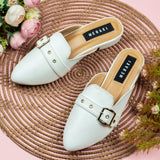 Amaya White Closed Toe Semi Heel for women