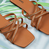 Aubree Mustard Brown- Flat sandals for women