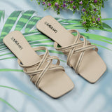 Aubree Cream- Flat sandals for women