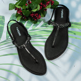 Quinn Black- Flat sandals for women