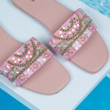 Zephee Pink Zardosi Flat Sandal for women