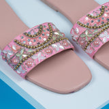 Zephee Pink Zardosi Flat Sandal for women