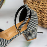 Layla White Check Closed Toe Block Heel for women