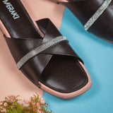 Clara Black Flat Sandal for women