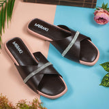 Clara Black Flat Sandal for women