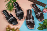 Clara Black Flat Sandal for women