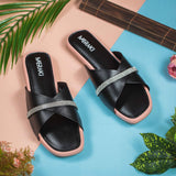 Clara Black Flat Sandal for women