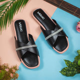 Clara Black Flat Sandal for women