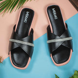Clara Black Flat Sandal for women