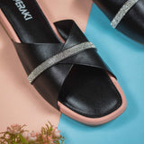 Clara Black Flat Sandal for women