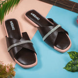 Clara Black Flat Sandal for women