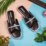 Clara Black Flat Sandal for women